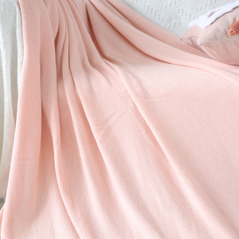 Pink Acrylic Knitted Throw Blanket 130x220cm Fringed Cozy Home Decor