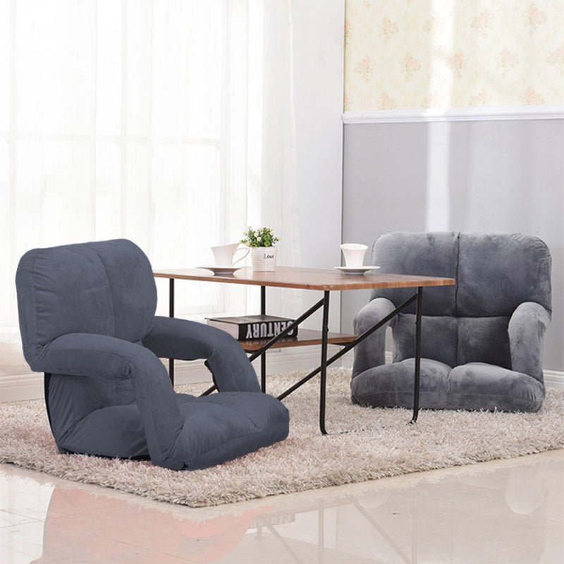 Foldable Grey Floor Lounge Chair Adjustable Recliner with Armrest Flannel