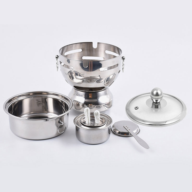Mini Stainless Steel Hot Pot 18.5cm Single Person Alcohol Stove Burner Glass Lid