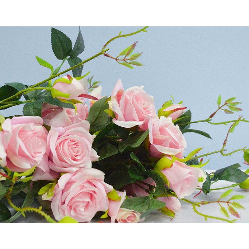 12pcs Artificial Silk Rose Bouquet 85cm Real Touch Pink Table Decor