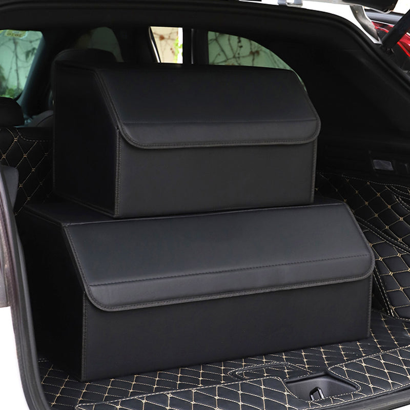 Car Boot Organizer Collapsible Leather Non Woven Lining 55x30x30Cm Black