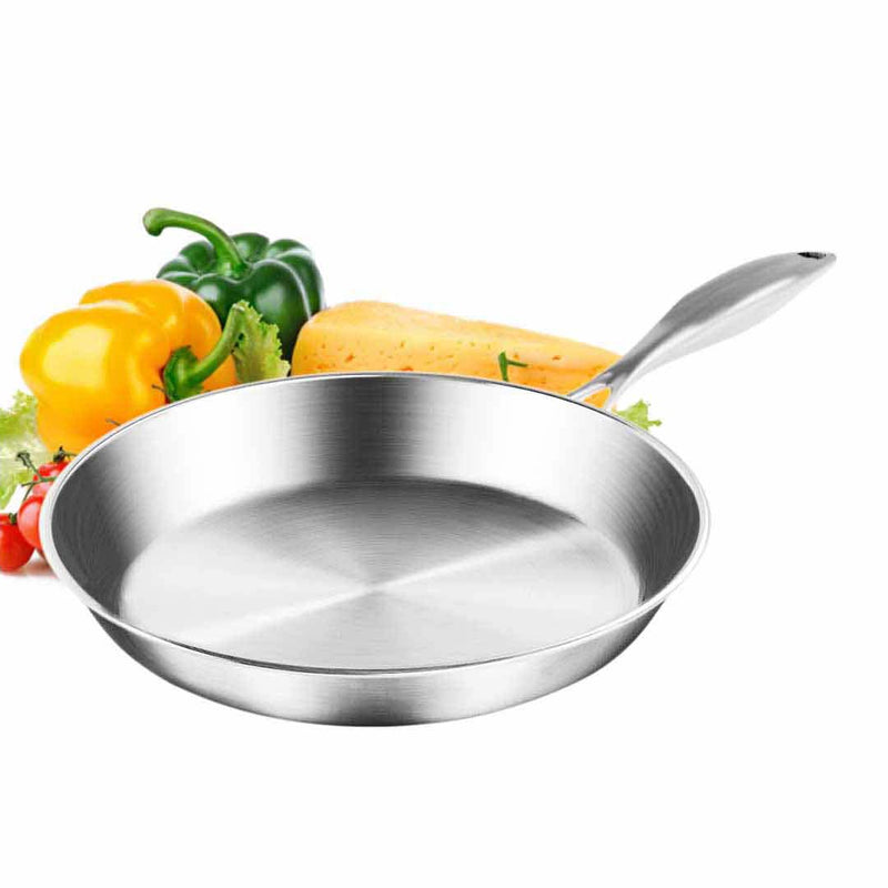 3X Stainless Steel Frypans 24Cm 28Cm 30Cm Induction Compatible Riveted Handles