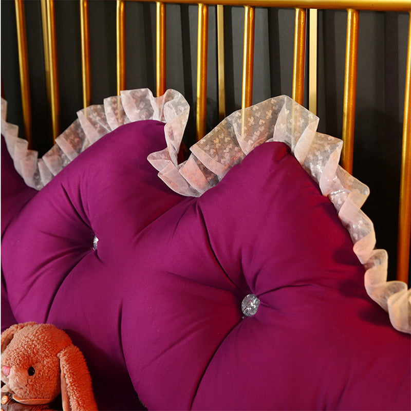 120cm Burgundy Princess Headboard Pillow Backrest with Ruffle Lace Decor