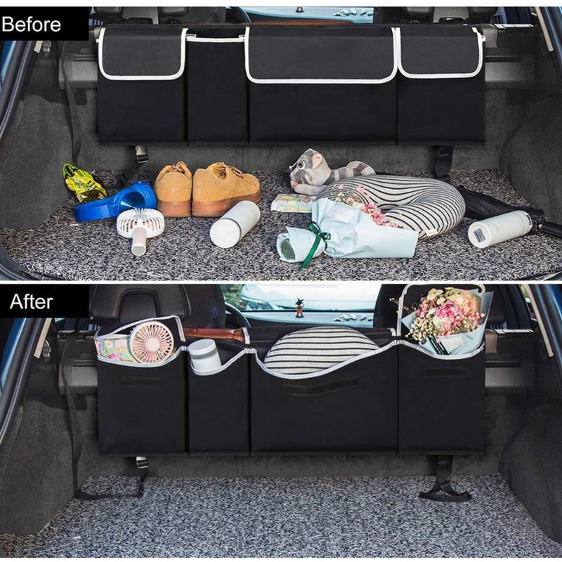 Oxford Cloth Car Storage Organizer 90x25x12cm Foldable Water Resistant Black