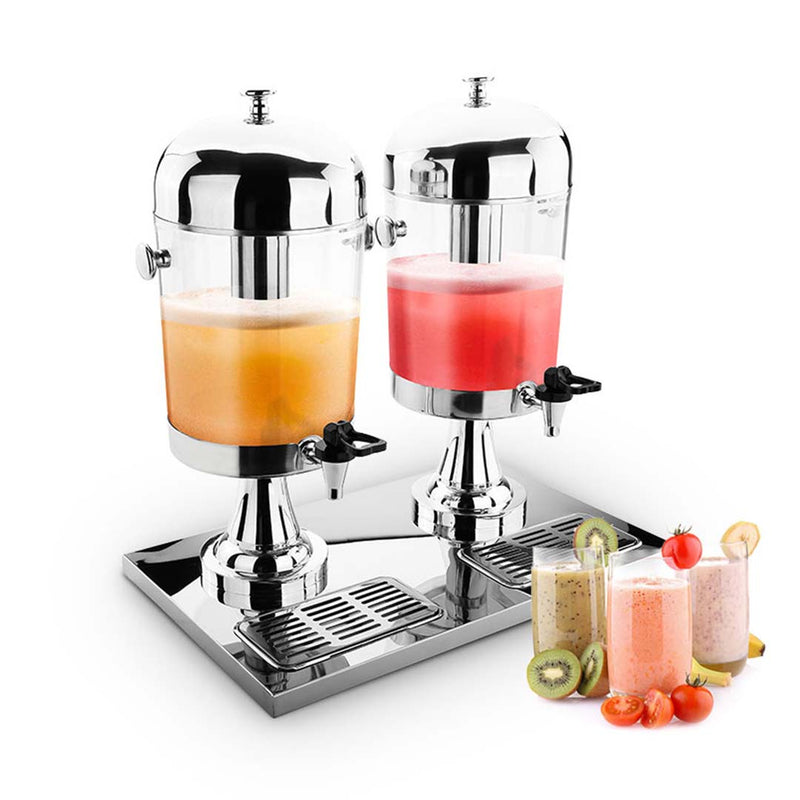 Dual 8L Beverage Dispensers Stainless Steel With Ice Tube and Drip Tray