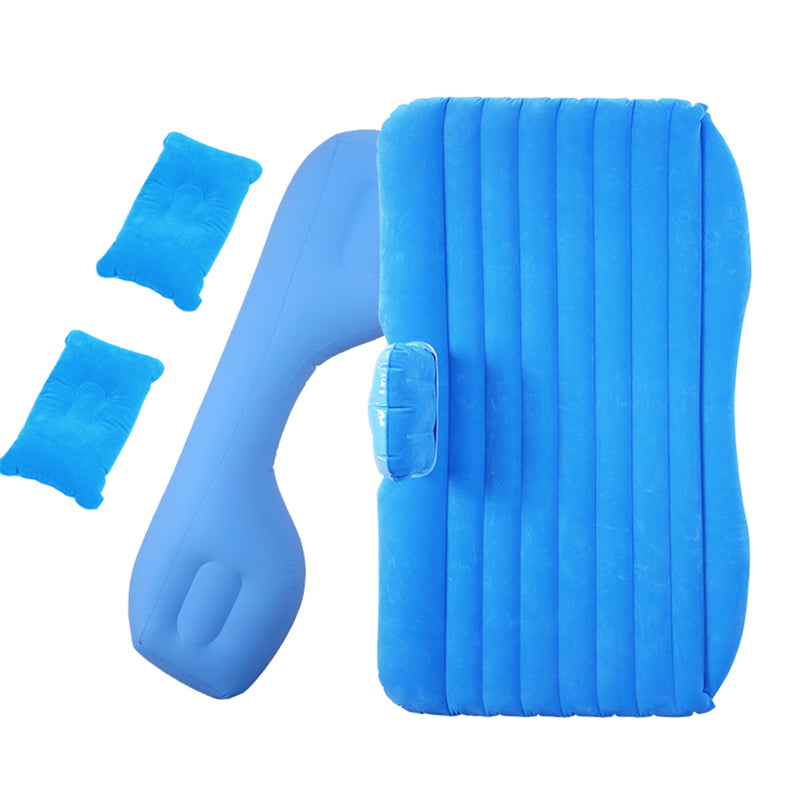 Inflatable Car Mattress Blue Stripe PVC Portable Camping Bed With Pump 132x80cm