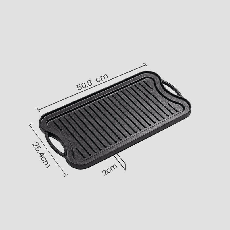2X Cast Iron Ridged Grill Pan 50.8cm Reversible BBQ Stovetop Non-Stick Griddle