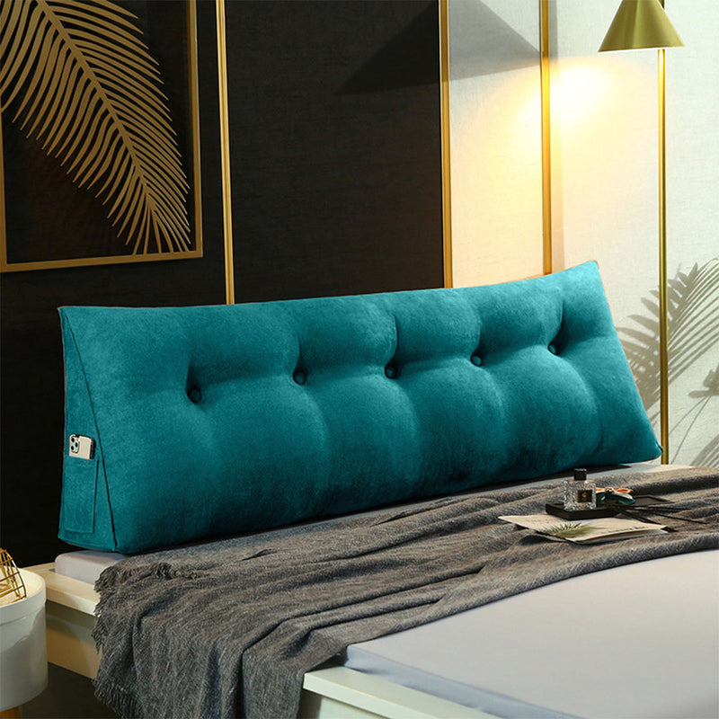 150cm Triangular Wedge Bed Pillow Polyester Pp Fill Button Tufted Blue Green