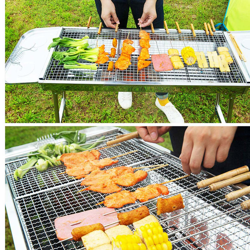 2X Skewer Charcoal Grill Stainless Steel Portable Heavy Duty With Plate 730mm