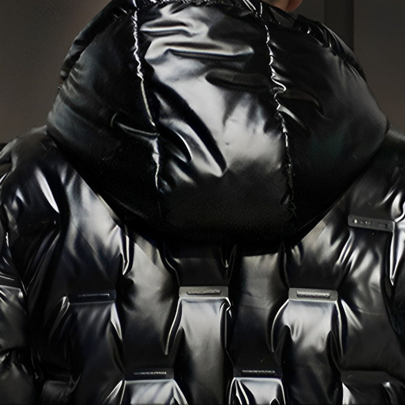 Black XL Hooded Down Jacket White Duck Feather Filled Quilted Warm Lightweight