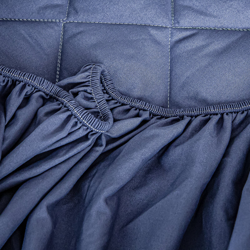 Blue Polyester Quilted Mattress Cover 203x153x40cm 2 Pillow Covers