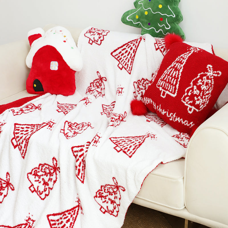 Christmas Throw Blanket 130x180cm Red Fleece Cozy Soft Festive Tree Decor