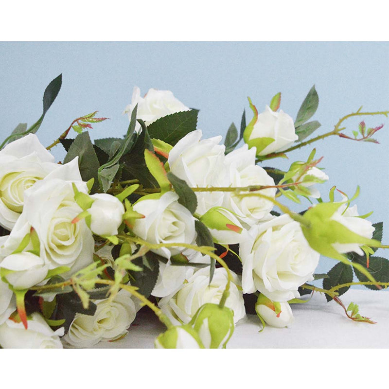 Artificial Silk Rose Bouquet 12pcs Real Touch 85cm White Table Decor