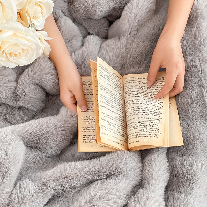 2X Throw Blanket Faux Fur Polyester 200x230cm Grey Plush Cozy