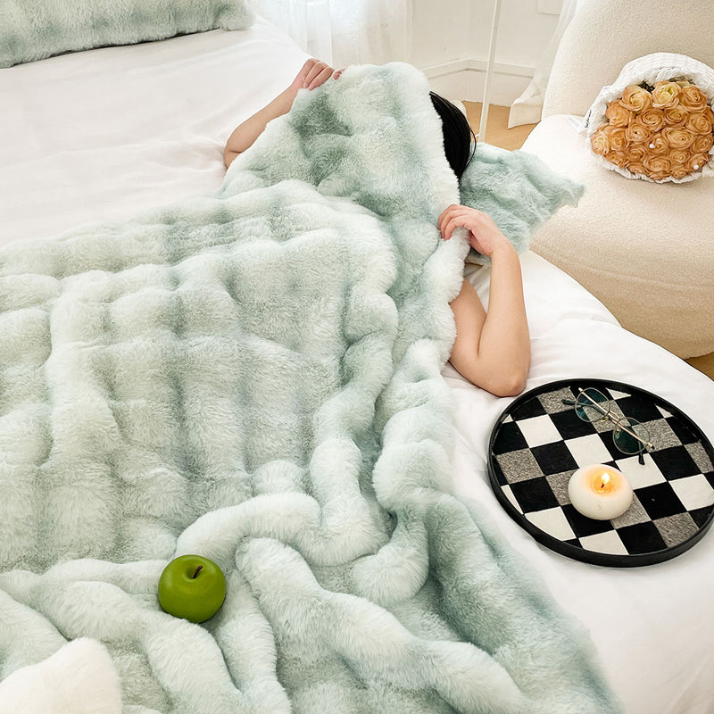 2X 200x230cm Light Green Fuzzy Polyester Throw Blanket Super Soft Cozy Fluffy