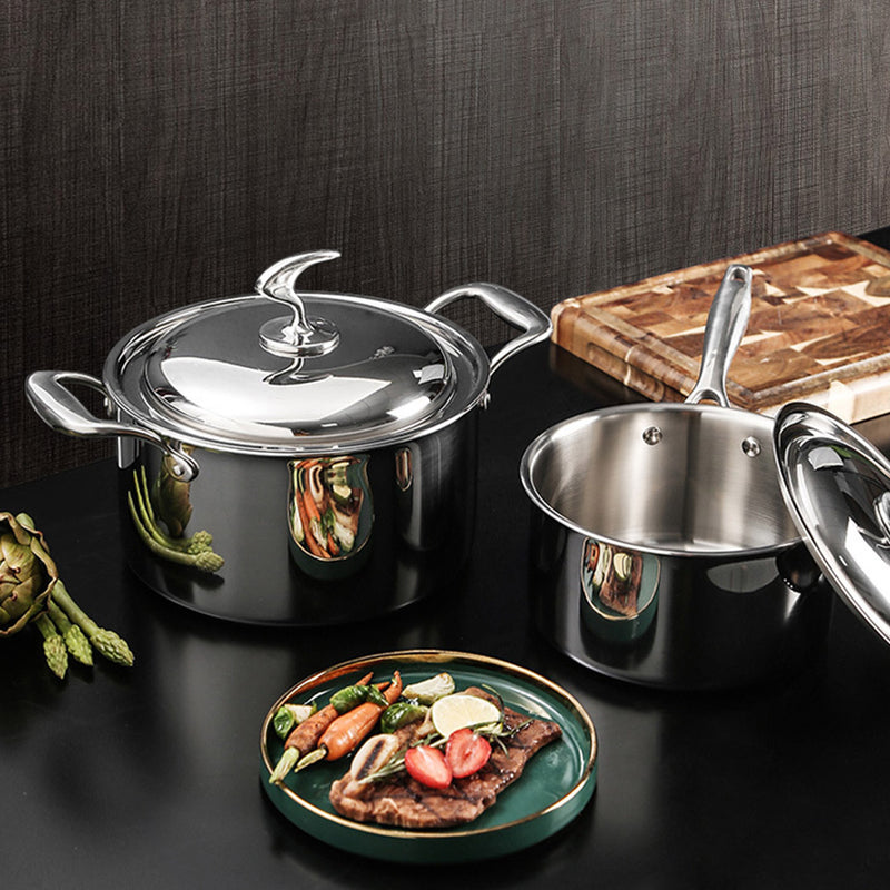 6 Piece Cookware Set Stainless Steel Fry Pan Milk Soup Pot with Lid Dishwasher Safe