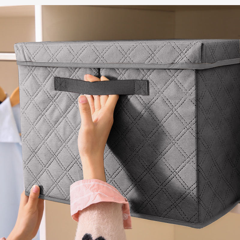 Small Grey Non Woven Fabric Storage Box 60L 35x28x18cm Quilted Lid Foldable