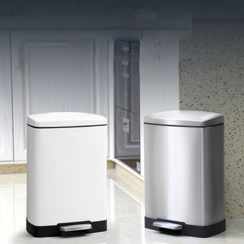 Foot Pedal Stainless Steel Trash Bin 12L Rectangular White Soft Close Lid