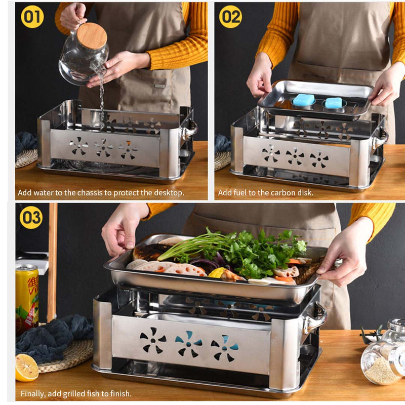 2X 36cm Portable Stainless Steel Chafing Dish Grill Plate Barbecue