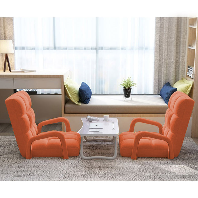 Foldable Adjustable Linen Floor Recliner Chair 135 X 58 X 20cm Orange Armrest