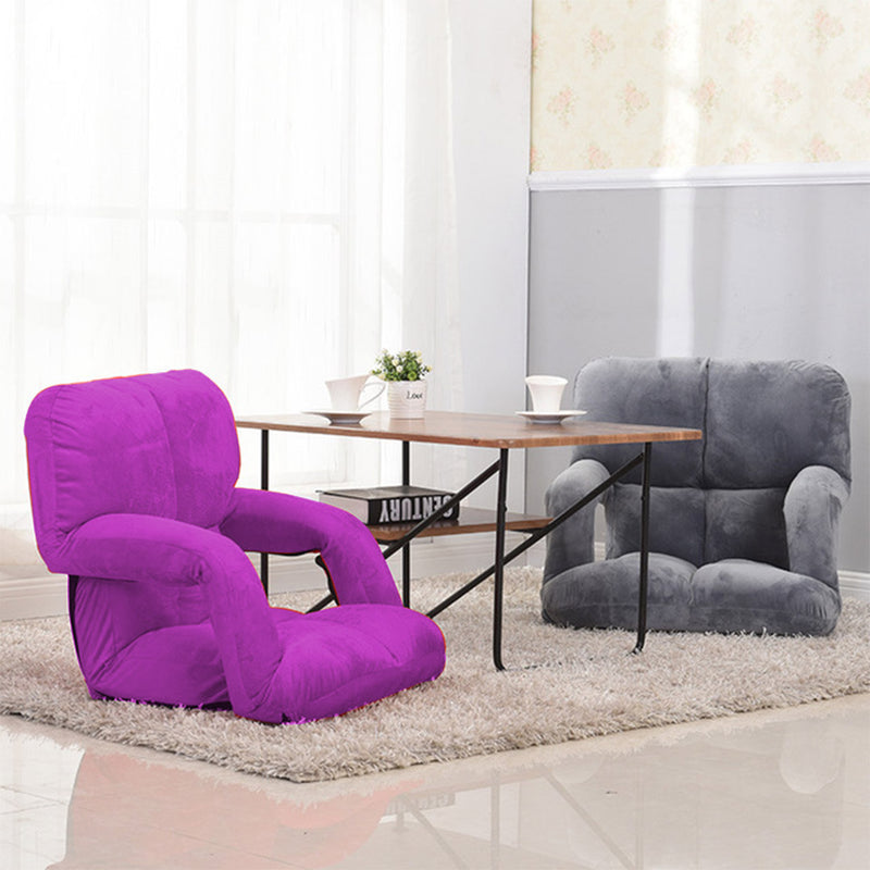 Foldable Adjustable Flannel Lounge Chair with Armrest Purple Home Outdoor