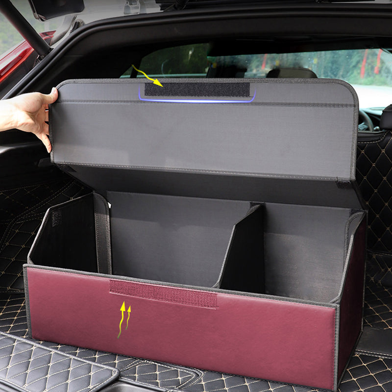 Leather Car Trunk Organizer Large 55x30x30cm Collapsible Removable Divider Red