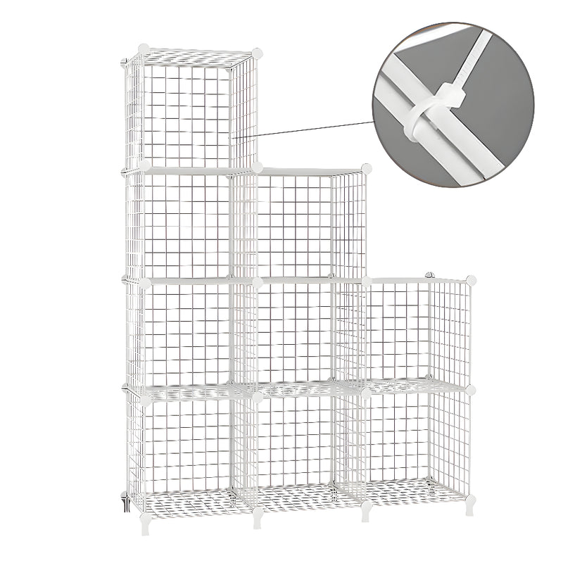 White 9 Cube 3 Column Iron Wire Mesh Storage Organiser 110.5x37x149cm Foldable