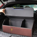 Leather Car Boot Organizer Foldable Storage Box Medium Black Red Stitch