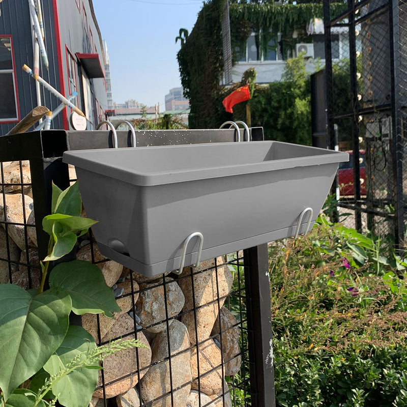 Gray Rectangular Planter Box Set of 5 Plastic with Holder for Garden Balcony