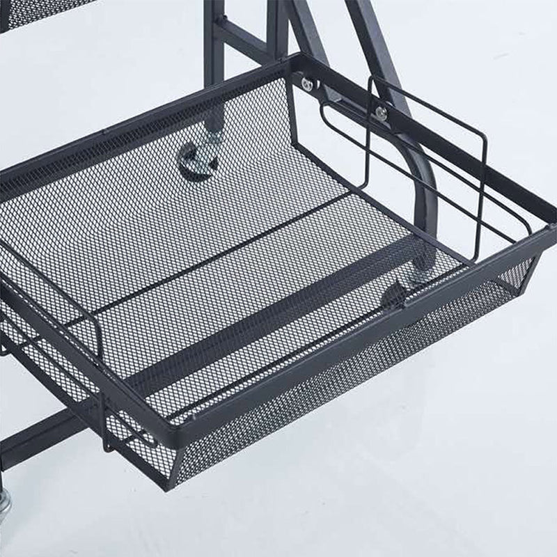 2X 3 Tier Carbon Steel Kitchen Cart Mesh Shelves Adjustable Black Wheels