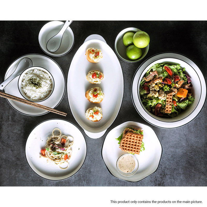 Diamond Ceramic Dinnerware Set White 4.5 Inch Bowls 8 Inch Plates Set of 4