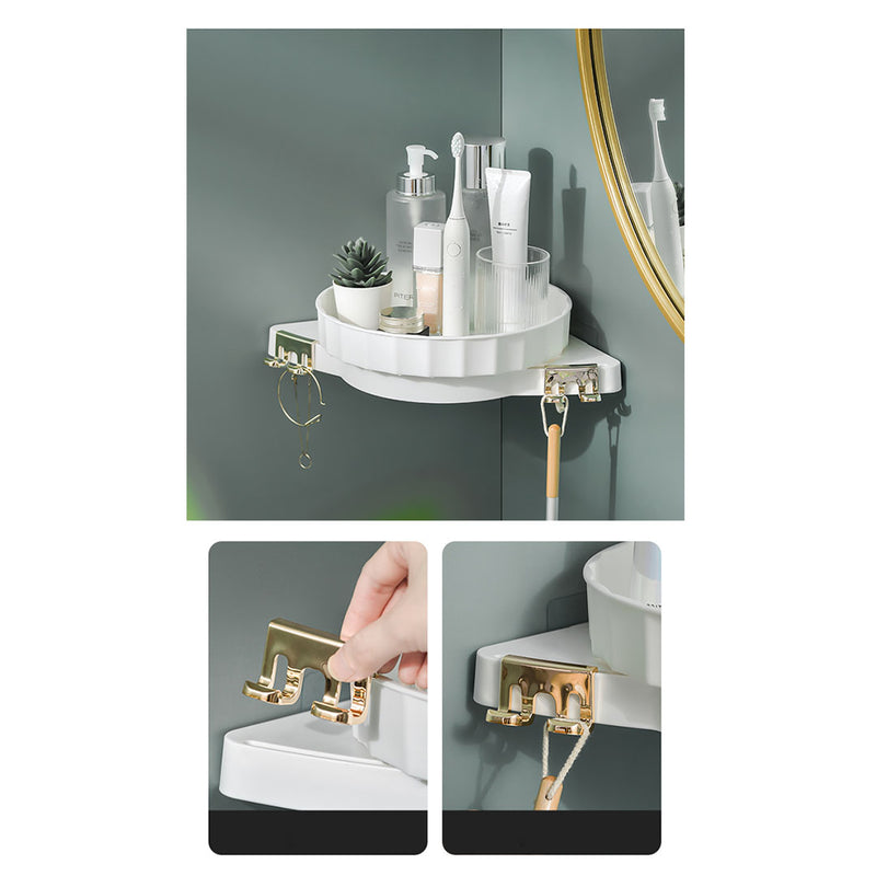 2X White Plastic 360 Degree Rotating Wall Mounted Bathroom Corner Shelf 27.5cm