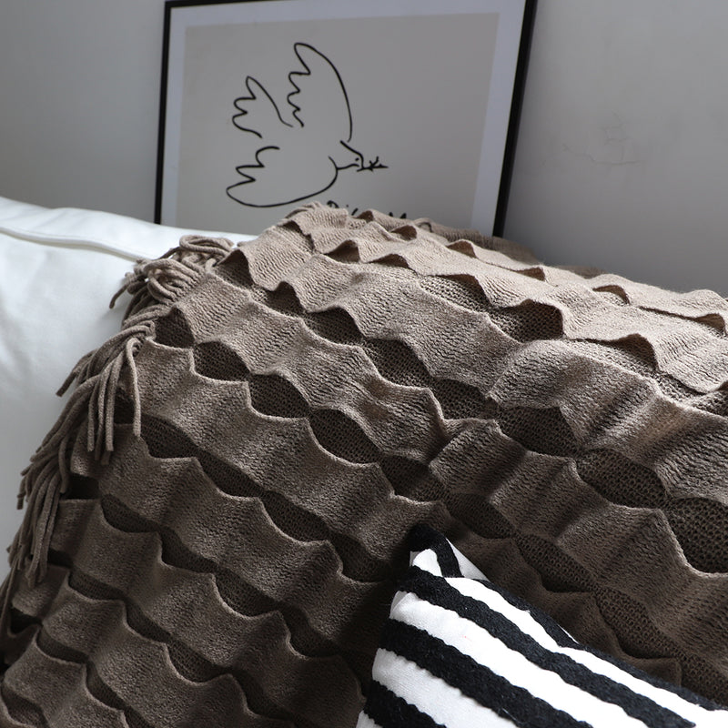 2X Knitted Throw Blanket 100% Acrylic 130x170cm Textured Cube Tassels Coffee