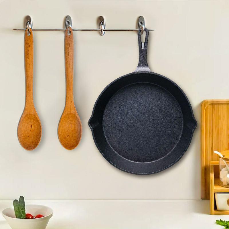 26cm Round Cast Iron Skillet Pan Sizzle Platter Non-stick With Handle