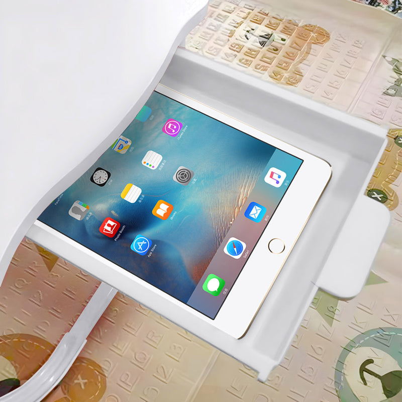 2X Folding Bed Table Particleboard Metal 60x48x28cm White Mini Drawer Cup Holder