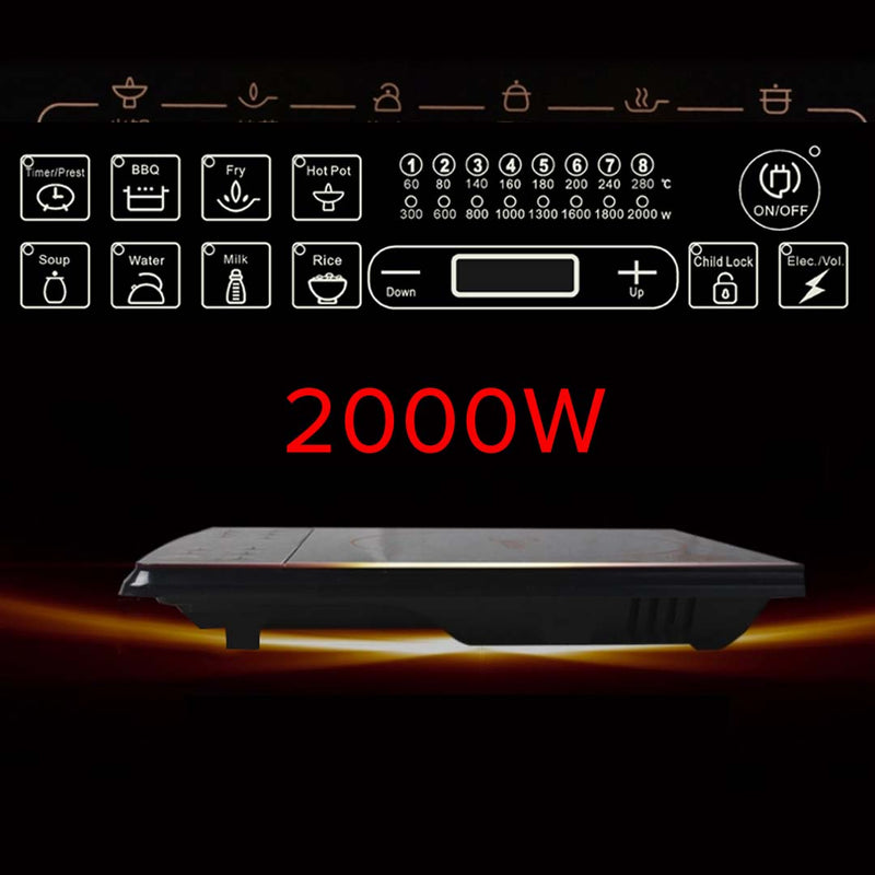 Portable Induction Cooktop 2000W 8 Levels 17L 28cm Stainless Steel Stockpot