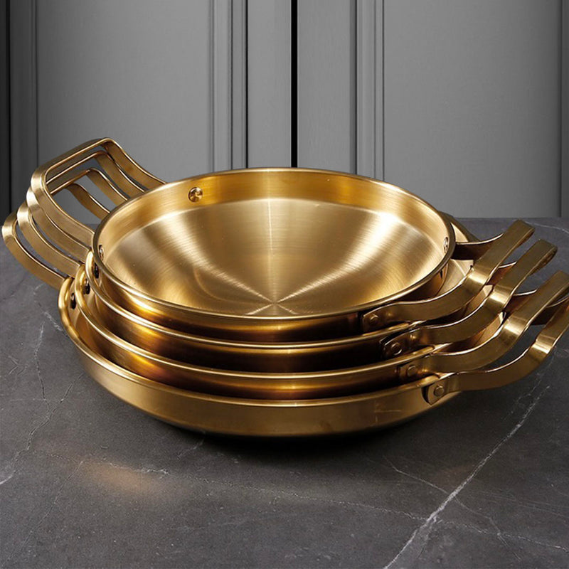 26cm Gold Plated Stainless Steel Dry Pot Ergonomic Handles Modern Design