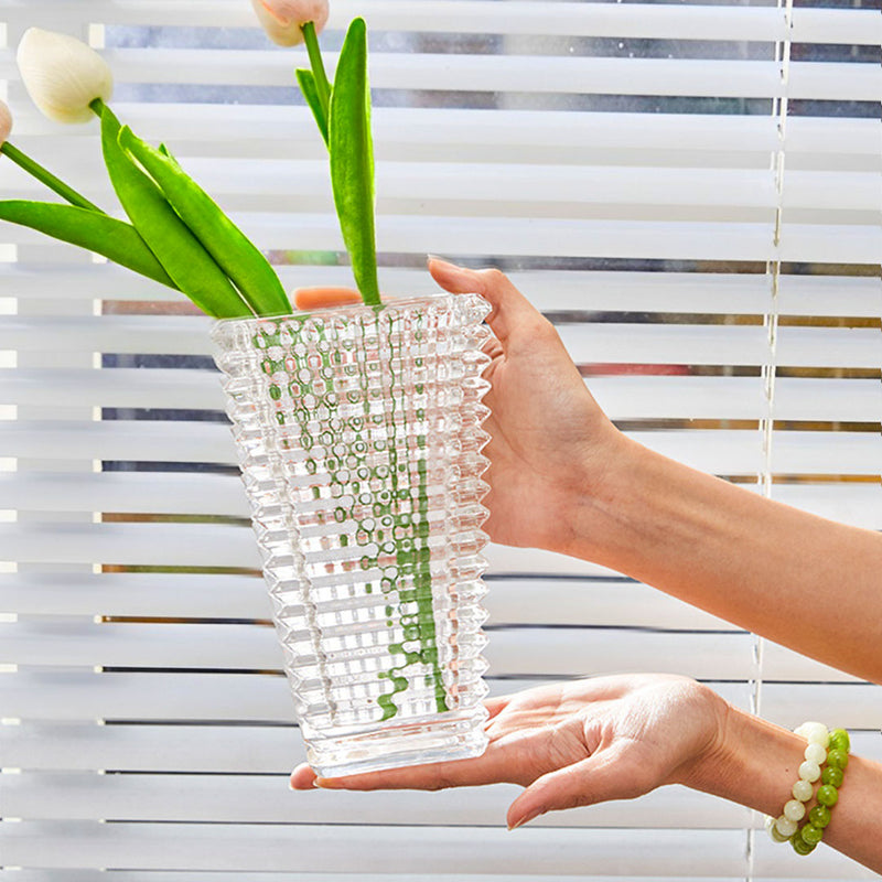 Handcrafted 22.5cm Clear Glass Vase Vintage-Inspired Pink Tall Decorative Piece