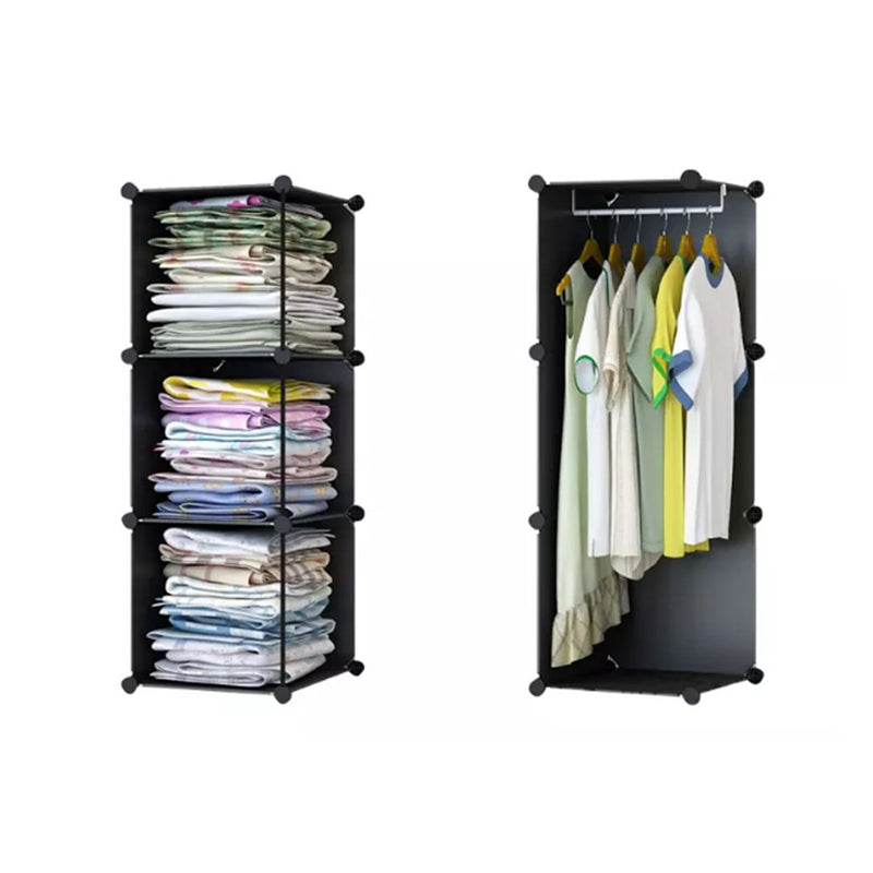 10 Cubes Portable Wardrobe Black Polypropylene Modular Closet 110.5x37x146cm