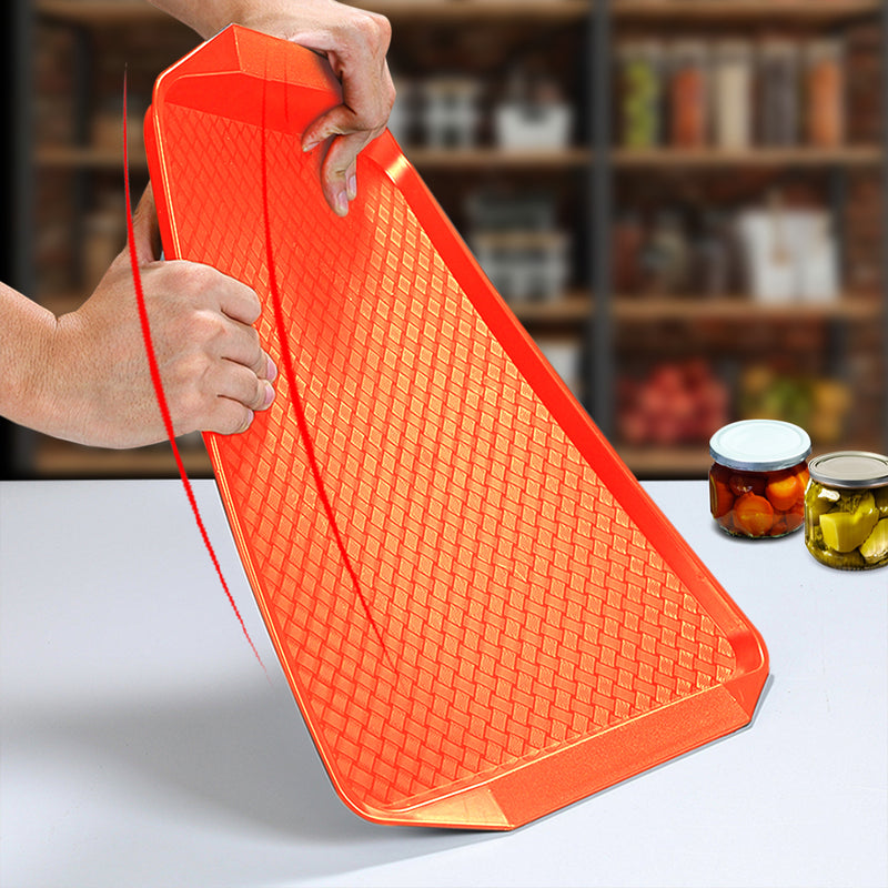 Rectangular Pvc Serving Tray 43.5x30x2.8cm Stackable Handles Orange Set of 10
