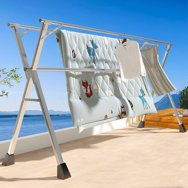 Portable Clothes Drying Rack 1.6m Foldable Stainless Steel Indoor Outdoor Silver