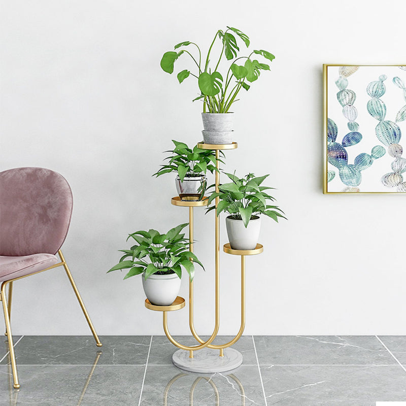 U Shaped Metal Plant Stand 4 Tier Gold Marble Base 32x20x100cm Removable Trays