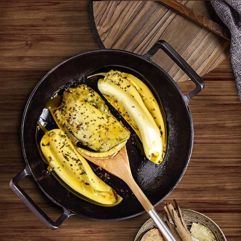2X 36cm Cast Iron Fry Pan Pre Seasoned Non Stick With Lid Black
