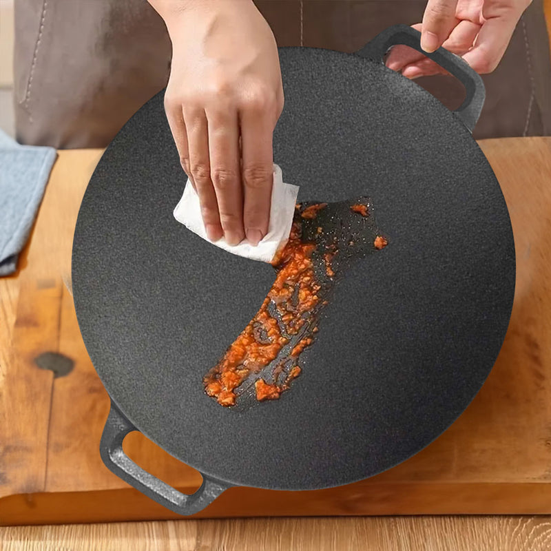 2X 33cm Cast Iron Crepe Pan Induction Ready Preseasoned Nonstick