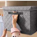 2X Small Grey Non-Woven Fabric Organizer Box 60L With Lid Dustproof Quilted