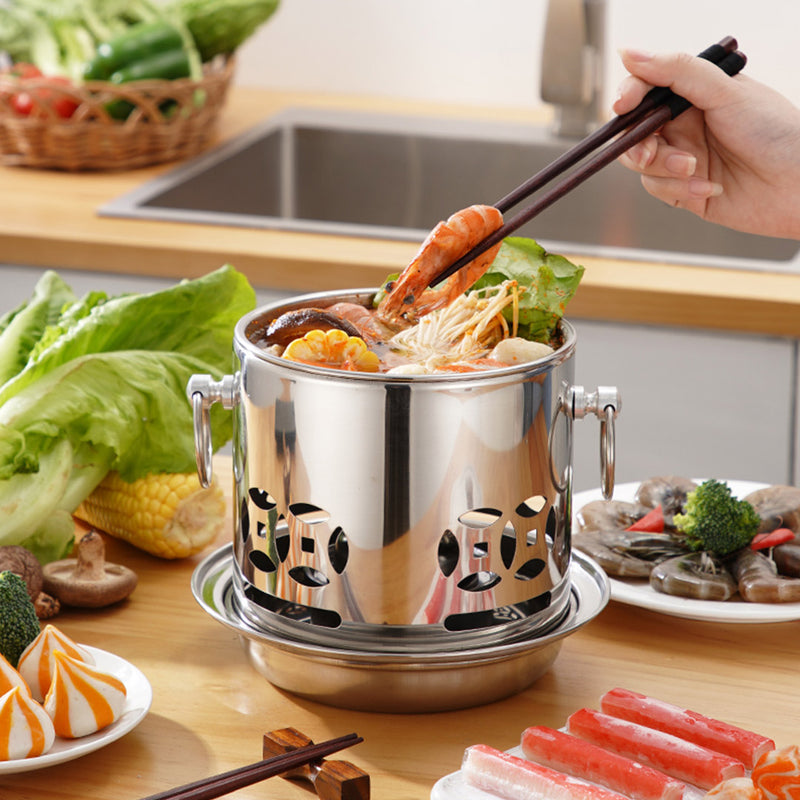 Stainless Steel Mini Hot Pot with Lid Single Person Alcohol Stove Burner 20cm