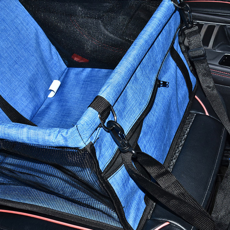Pet Booster Car Seat 600D PVC Mesh Safety Tether 40x30x25cm Waterproof Blue