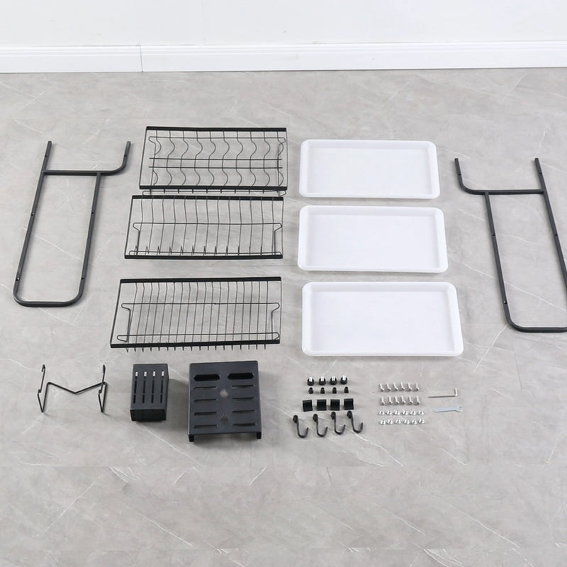 3 Tier 62cm Carbon Steel Kitchen Dish Rack Countertop Drying Drainer Black