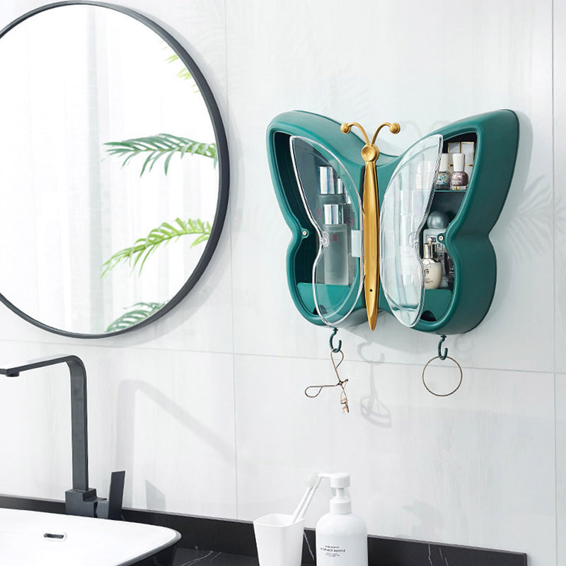Green Butterfly Wall-Mounted Makeup Organizer Plastic Dustproof Waterproof Decor