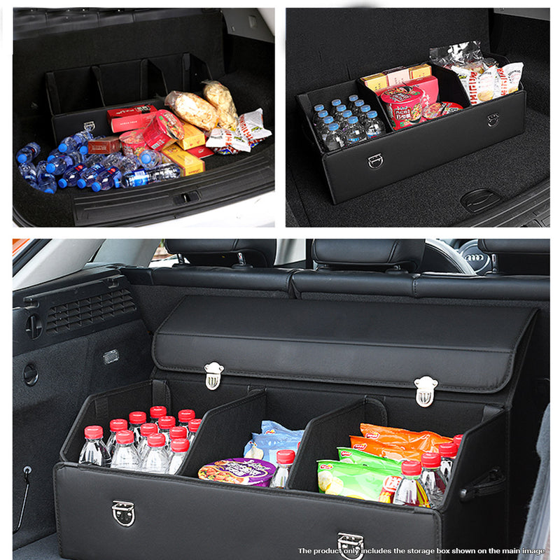 Leather Car Boot Organizer Foldable Storage Box With Lock Black Large